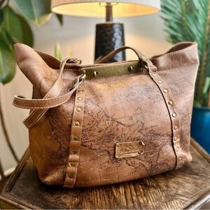 Patricia Nash Benvenuto Map Brown Leather Tote